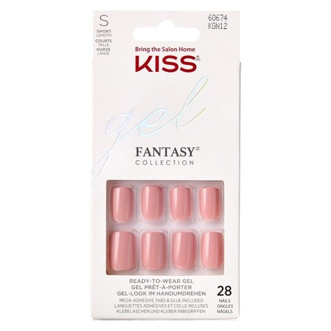 Kiss Gel Fantasy Color False Nails Ribbons Pink 24 count
