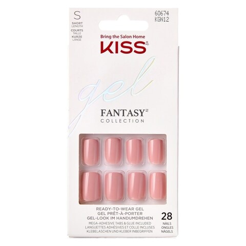 Kiss Gel Fantasy Color False Nails Ribbons Pink 24 PCS