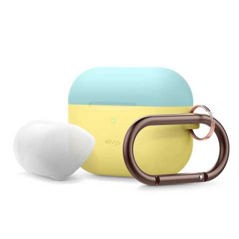 Elago - Duo Hang Case for Apple Airpods Pro - Top-Coral Blue / Nightglow Blue, Bottom-Creamy Yellow