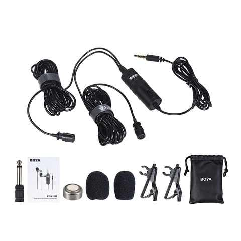BOYA-BY-M1DM Dual Omni-directional Lavalier Microphone Lapel Clip-on Condenser Microphone for Canon Nikon Sony DSLR Camera Camcorder for iPhone Samsung Huawei Smartphone Audio Recorders PC &amp; Other