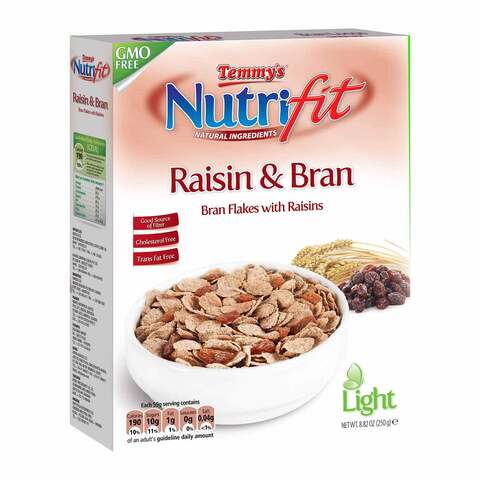 Temmy&#39;s Nutrifit Raisin And Bran Cereal box - 250 grams