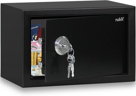 Rubik Key Operated Safe Box for Home Office Cash Passport Jewelry Security RB20K (20x31x20cm) Black