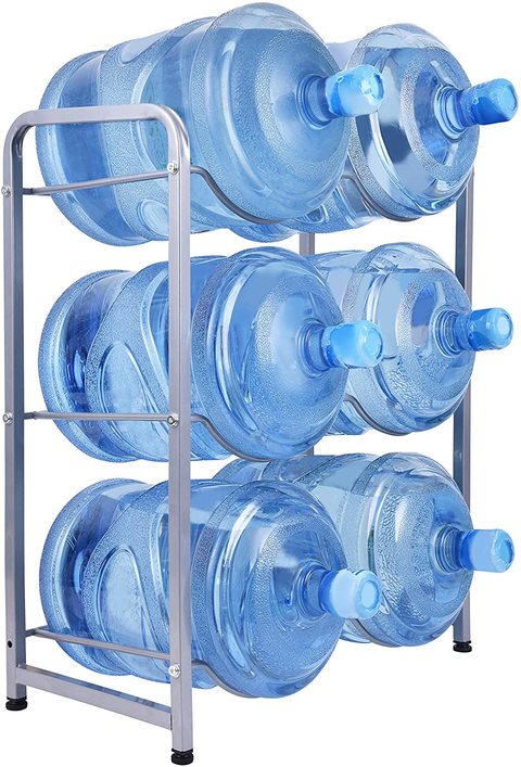 رف مبرد مياه 6 زجاجات من اتيونجل ، رف لتخزين زجاجات المياه ، 3 طبقات ، فضي