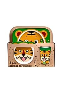 Eco-Friendly Bamboo Fiber 5pcs Dinnerware Set - Creative Cartoon Cutlery Set for Kids - Perfect Baby Feeding Solution, Tiger