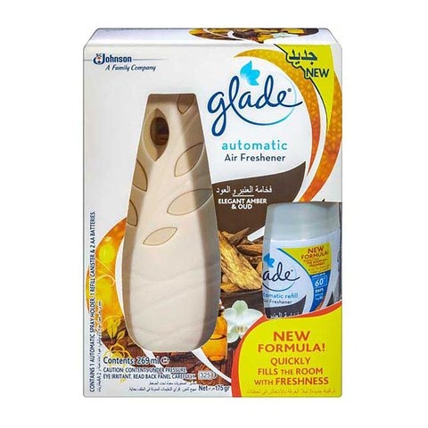 Glade Automatic Spray Holder with Elegant Amber and Oud Air Freshener Spray - 269 ml