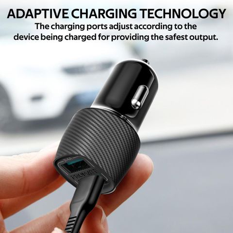 Promate 3.4A Car Charger, Universal Compact 3.4A Fast Charging Car Adapter with Smart Output Compatible and Short Circuit Protection for Smartphones, Tablet, All USB Enabled Devices, VolTrip-Duo Black