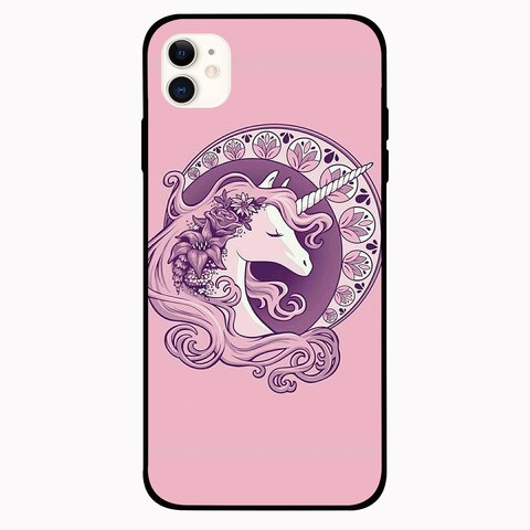 Theodor Apple iPhone 12 6.1 inch Case Pink Unicorn Flexible Silicone