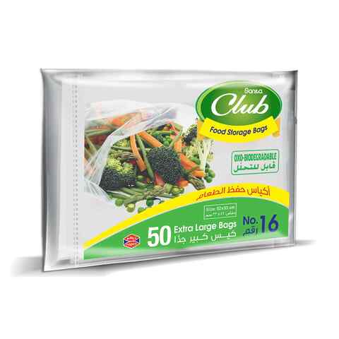 Sanita Club Oxo-Biodegradable Food Storage Bags Number 16 Extra Large Clear 50 Storage Bags