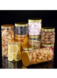 ALSAQER 12 Pieces (250ml) Spice Storage Empty Bottle Refillable Clear Jar/Food Container/Plastic Pet Jars/Cansister Plastic Bottle with Metal Gold Lids
