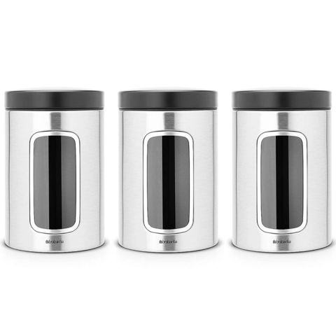 Brabantia 335341 Stainless Steel Canister Set With Window (Pack Of 3)