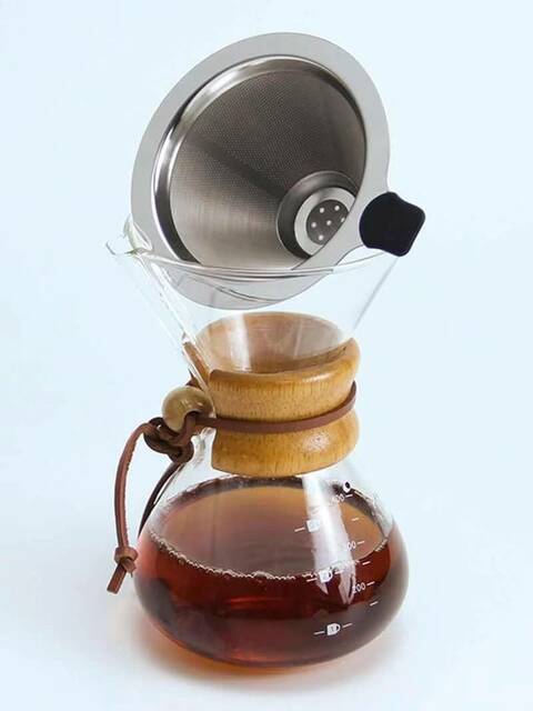 Pour Over Coffee Maker, Borosilicate Glass Carafe and Reusable Stainless Steel Permanent Filter Manual Coffee Dripper Brewer with Real Wood Sleeve