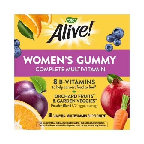 Nature&#39;s Way Alive! Women&#39;s Gummy Orchard Fruits And Garden Veggies Multivitamin Daily Supplement 60 Gummies