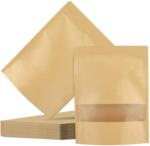 Generic Kraft Stand Up Pouch Bags, 45Pcs 12*20Cm Kraft Paper Zipper Pouch, Storage Brown Paper Bags With Zip Lock And Transparent Window