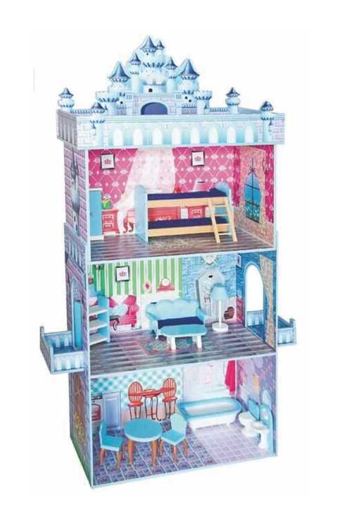Wooden DollHouse Kit DIY Toy Realistic 3D with Furnitures Birthday Gift For Girl 80*30*141 CM RW-17570