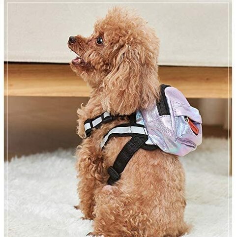 icicecream Dog Backpack Harness with Leash Backpack for Dogs Adjustable Saddle Bag Reflective Strips Night Safe Outdoor Travel Hiking Walking Harness Backpack