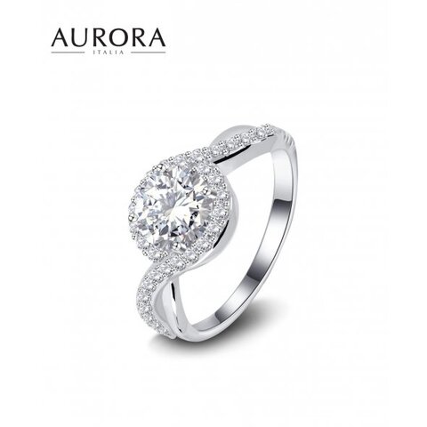 Auroses Riva Hoop Ring Solitaire Ring 925 Sterling Silver 18K White Gold Plated