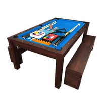 Simbashoppingmea - 7 Ft Pool Table And Dining Table With Container Benches Full Accessories &ndash; Rich Blue