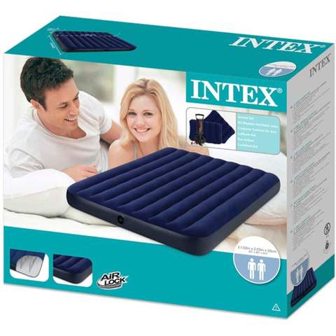 Buy Intex Classic Downy Airbed With Hand Pump And Pillow Blue