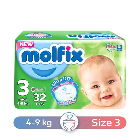 Molfix Unique 3D Technology Baby Diapers 3 Midi, 4-9 kg, 32 Diapers