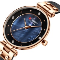 CURREN- Woman Watches Waterproof Alloy Case Leather Band Quartz Watch Fashion Exquisite Wristwatch