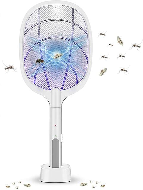 Electric Bug Zapper Racket, Mosquito Killer, Fruit Fly Swatter Zap, Two-In-One USB Rechargeable Electronic Swatter Pest Control, LED Lighting Lamp, 3 Layer Mesh Safe to Touch