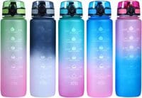 Motivational Water Bottle, Leak-proof, BPA Free with Time Marker, Reusable Drinking Water Bottle for kids &amp; Adults - 1000ml (Light Green &amp; Pink)