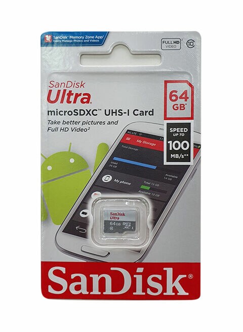 Buy Sandisk Ultra 100Mb/S Uhs-I Class 10 Microsdxc Card 64Gb Grey/White Online - Shop Electronics & Appliances on Carrefour UAE