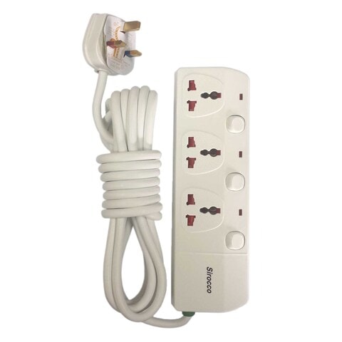 Sirocco 3-Way Power Extension Socket White 4m