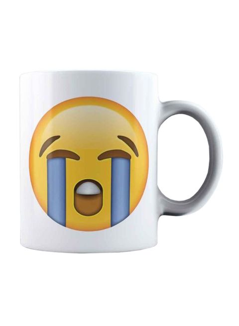 muGGyz Cry Face Emoji Printed Ceramic Coffee Mug White