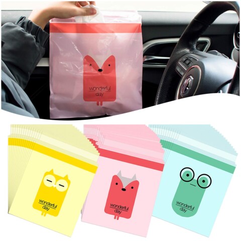 45 Self Adhesive Car Trash Bags, Disposable Trash Bags, Leak Proof, Vomit Bags for Cars, Kitchens, Bedrooms, Study Rooms, Travel, Camping, Office