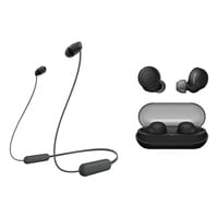 Sony WI-C100 Bluetooth In-Ear Headphones and WF-C500 Truly Wireless Bluetooth In-Ear Earbuds with Charging Case Black