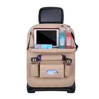 Generic-New Car Seat Back Bag Folding Table Organizer Pad Drink Chair Storage Pocket Box Automobile Accessories Beige