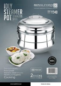 Royalford Idly Steamer Pot- RF11340 Stainless Steel Steamer With 2 Racks Premium-Quality, Food-Grade, Healthy And Hygienic Induction Compatible Durable Construction With Firm Handles Silver