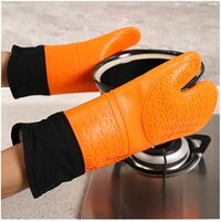 Rjjx Home 2Pcs Silicone Kitchen Oven Mitt Glove Potholder With Extra Long Canvas Sleeve Stitching For Grilling Bbq Silicone Bake Gloves (Color : 2Pcs Orange)