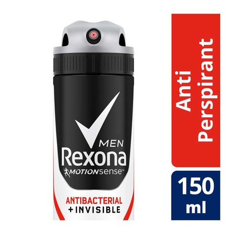 REXONA Men Antiperspirant Deodorant Spray, 72 Hour Sweat &amp; Odor Protection*, Antibacterial + Invisible, With Motionsense Technology, 150ml