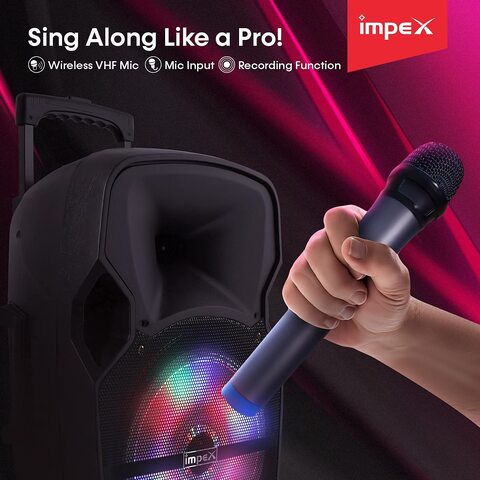 Impex St 80A 55W Rechargeable 2.0 Multimedia Trolley Speaker System With Wireless Connectivity USB/SD/Fm Function Wireless Mic LED Light