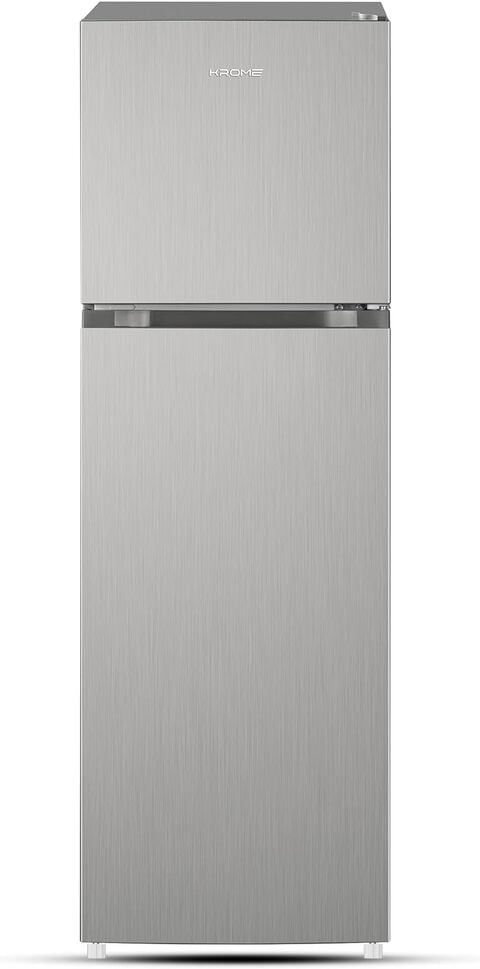 KROME 330L Double Door Top Mounted Refrigerator With Multi Air Flow System, No-Frost Cooling With Electronic Touch Temperature Control, Door Alarm, Big Twist Ice Maker, Silver - KR-RFF 330SM