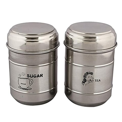 Kuber Industries Stainless Steel Sugar Tea Container Set, 2-Pieces, Silver