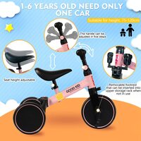 SKY-TOUCH 4 in 1 Kids Balance Bike Kids Tricycles for 1-4 Years, Toddlers Trike with Adjustable Seat Indoor Outdoor, Boys Girls Kids First Birthday Gifts Pink