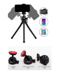 Jmary MT-25 Phone Tripod, Flexible Cell Phone Tripod Adjustable Camera Stand Holder with Wireless Remote and Universal Clip 360&deg; Rotating Mini Tripod Stand