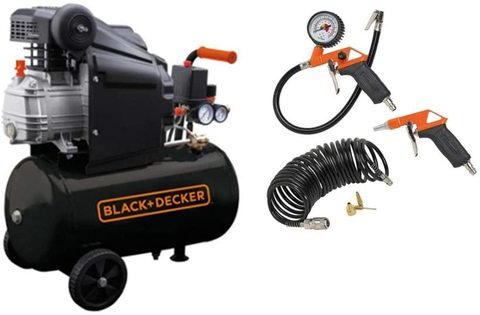 BLACK+DECKER Air Compressor With 24L Tank + 6 pcs Air Tools Kit - BD205/24 + KIT-6