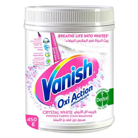 Buy Vanish Oxi Action Crystal White Fabric Stain Remover Powder with Scoop, Ideal for Use in the Washing Machine, 450 g in Saudi Arabia