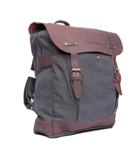 Para John Canvy Leather Canvas Backpack - Vintage Rucksack 16Oz&quot; Laptop Bag - Unisex Laptop Bag
