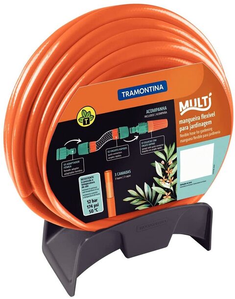 Tramontina 1/2&quot; Garden Hose, 15 M, Quick Connectors, Sprayer And Hose Wall Rack