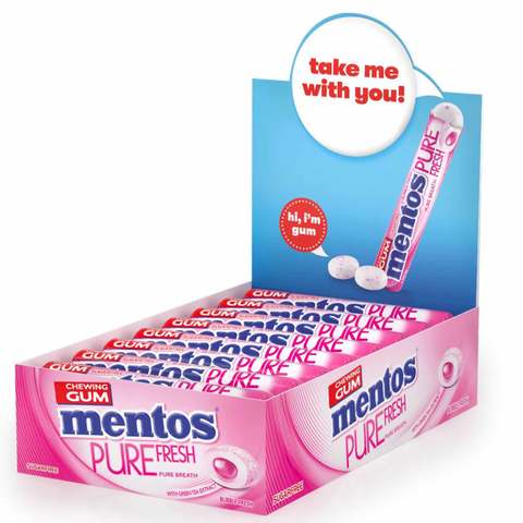 Mentos Pure Fresh Sugar Free Chewing Gum Bubblefresh Flavour 15.75g Pack of 16 Rolls