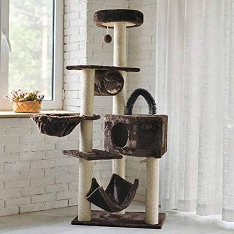 Buy Generic S-Plus Climbing Tower Stable With Sisal Scratching Post Condo Hammock Cat Scratcher Play Toy (Coffee) in UAE