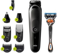 Braun trimmer MGK5260, 8-in-1 trimmer, Beard, Body &amp; hair clipper 6 attachments and Gillette Fusion5 ProGlide razor.
