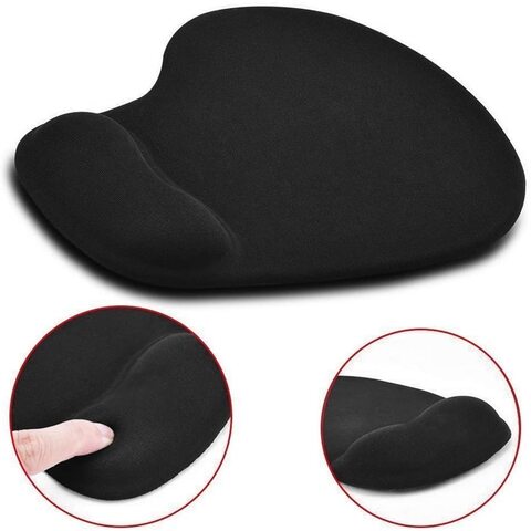 Memory Gel Mouse Pad with Wrist Support- Ergonomic Gel Black Silicone-  Non-Slip Rubberized Base- Black Color