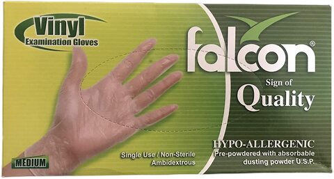 Falcon Vinyl Gloves, Powder Free, Medium (1 Pack X 100 Pieces)