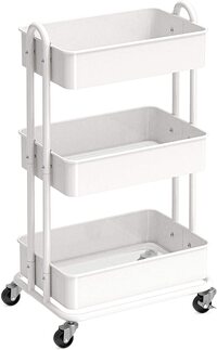 3 Tier Metal Utility Rolling Cart Kitchen Shelf Multifunctional Storage Rack (White) 44x82x35cm
